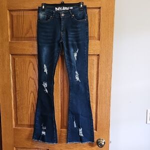 Levi's Blue Flare Wide Leg Jeans with Distressed Details